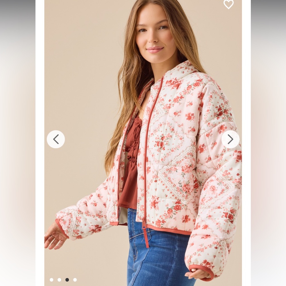 Altar'd State Blush Floral Quilted Puff Jacket - Picture 3 of 7